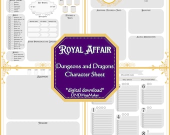 Hoja de personaje de D&D 5e / Royal Affair / Dungeons and Dragons / 5.ª edición / Descarga digital / Formulario rellenable