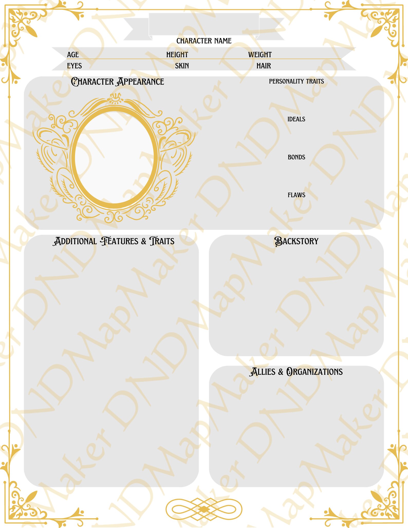 D&amp;D 5e Character Sheet | Royal Affair | Dungeons and Dragons | 5th ...