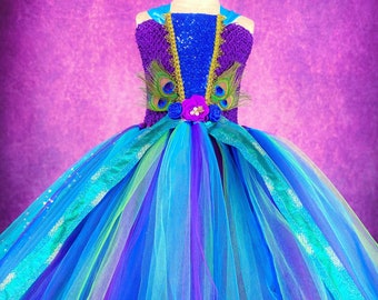Purple Peacock Flower Girl Pageant Halloween Party Costume Dance Recital Wedding Dress (Adult)
