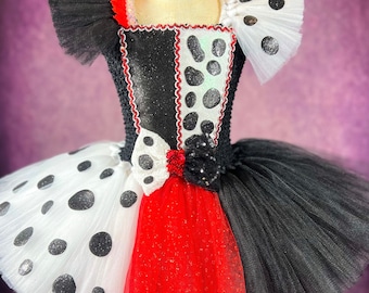 Cruella 101 Dalmatian Halloween Costume Party Pageant 5K Dress (Adult)