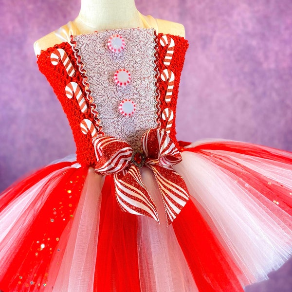 Peppermint Christmas Festive Holiday Santa Claus Red White Candy Costumer Pageant Party Dance Recital Dress