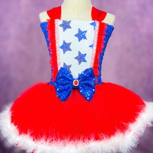 4th of July American Firecracker Firework USA Princess Star Patriotic Pageant Recital Red White and Blue Old Glory Costume Dress (Adult)