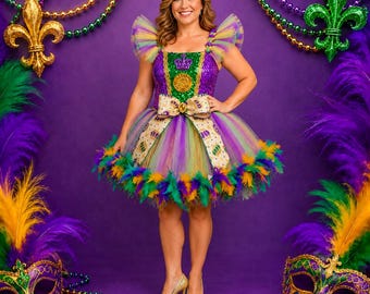 Mardi Gras Feathered Halloween Costume Tutu Dress