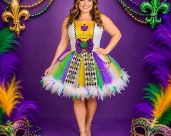 Adult Mardi Feathered Halloween Costume Tutu Dress