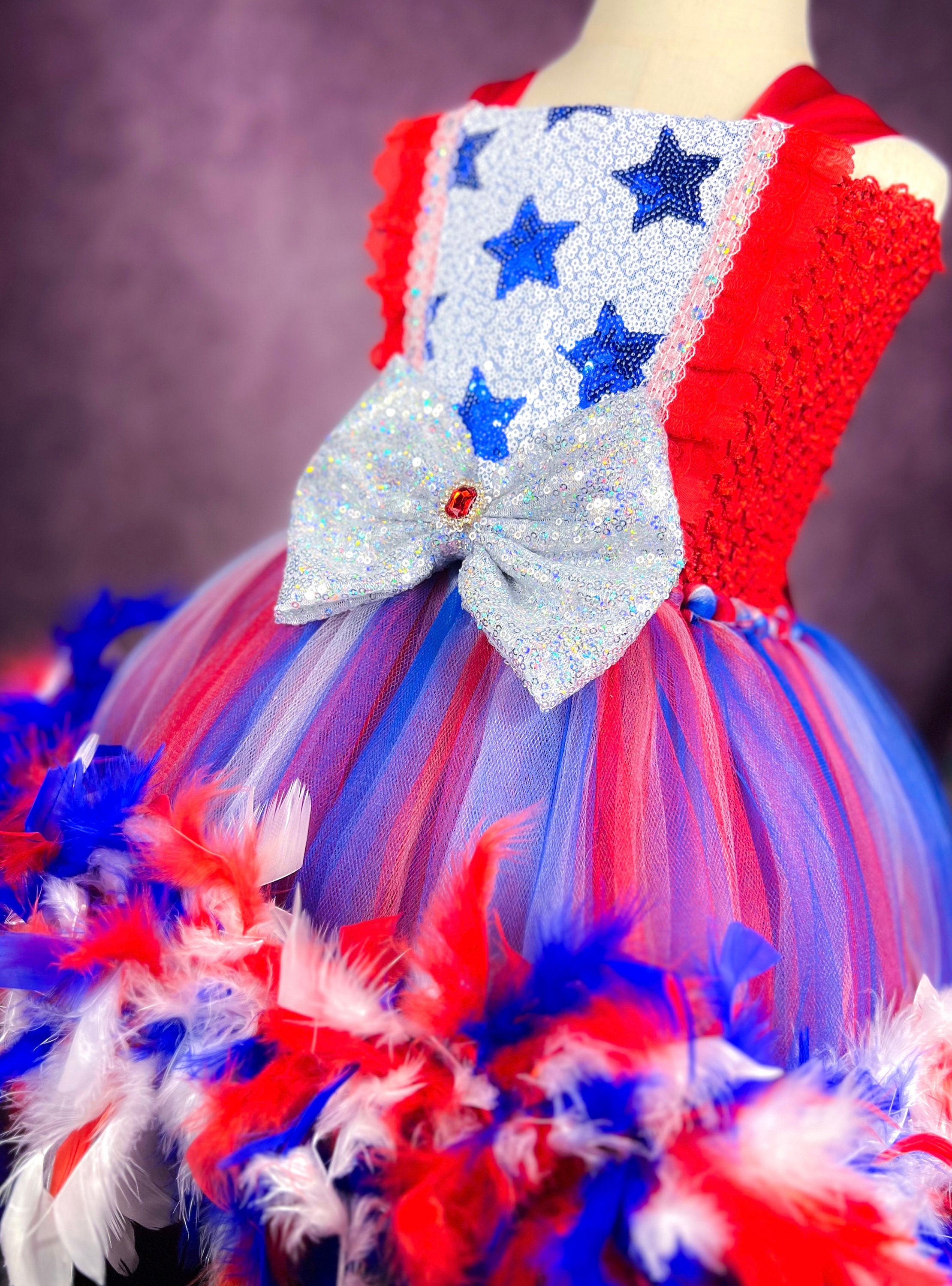 Adult 4th of July Patriotic Feather Costume Tutu Dress