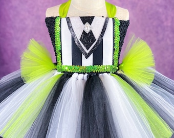 Black and White Boogeyman Monster Beetle Demon Halloween Party Pageant Dance Recital Dress