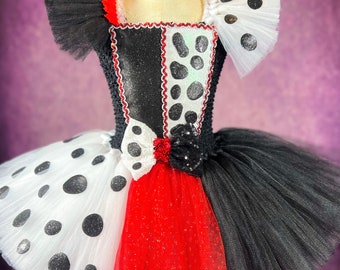 Cruella 101 Dalmatian Halloween Costume Party Pageant Dress