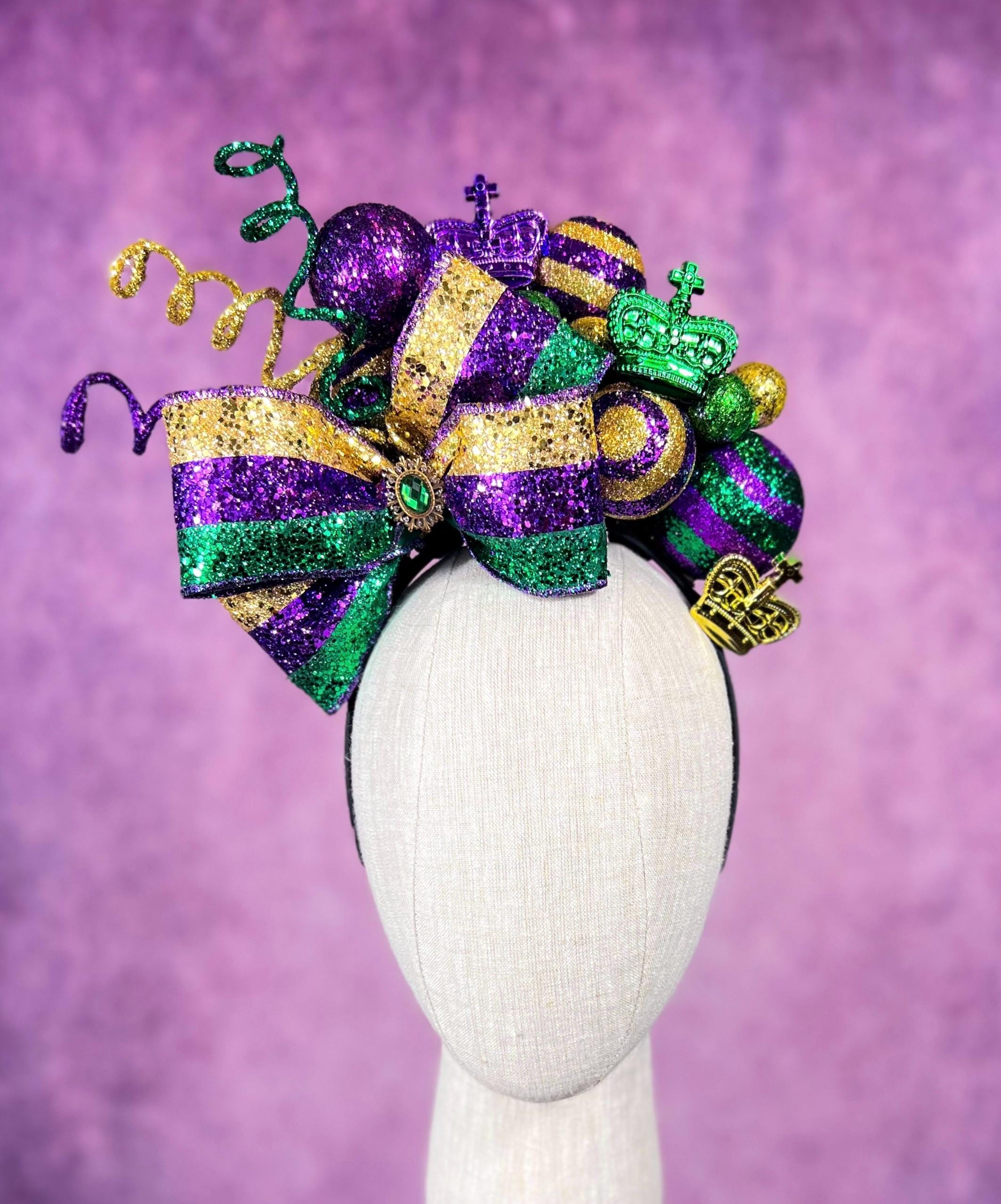 Mardi Gras Majesty Beaded Loop Fascinator Bead Dog Crown – Crowned By Ellie main image 3