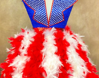 Adult 4th of July Striped Feather Costume Tutu Dress