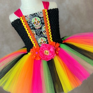 Bright Day of the Dead Sugar Skull Skeleton Cinco De Mayo Mexican Heritage Halloween Costume Pageant Party Dance Recital Dress