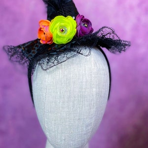 Halloween Black Witch Hat Birthday Party Dance Recital Pageant Mini Hat Fascinator Headband