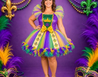 Mardi Gras Feathered Halloween Costume Tutu Dress