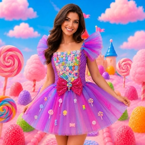 Adult Purple Candy Queen Halloween Costume Tutu Dress