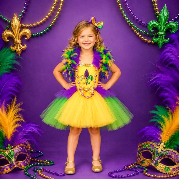 mardi gras themed homecoming dress Fleur De Lis Tutu With Feathers for Parades, Parties Long Satin Dress