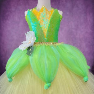 Tiana Princess and the Frog Green Yellow Princess Costume Magnolia Pageant Party Dance Recital Frog Princess Dress