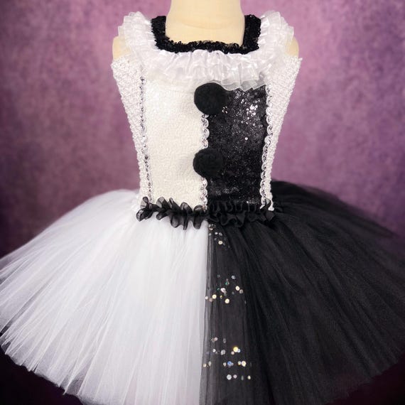 black clown dress Terrifying White Evil Circus Birthday Party Pageant Halloween Costume Dance Recital the set includes matching