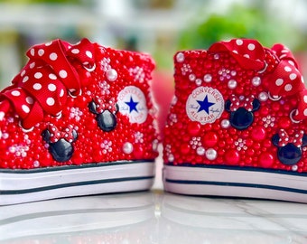 Red Minnie Mouse Rhinestone Bling Princess Halloween Costume Pageant Shoes (Adult)