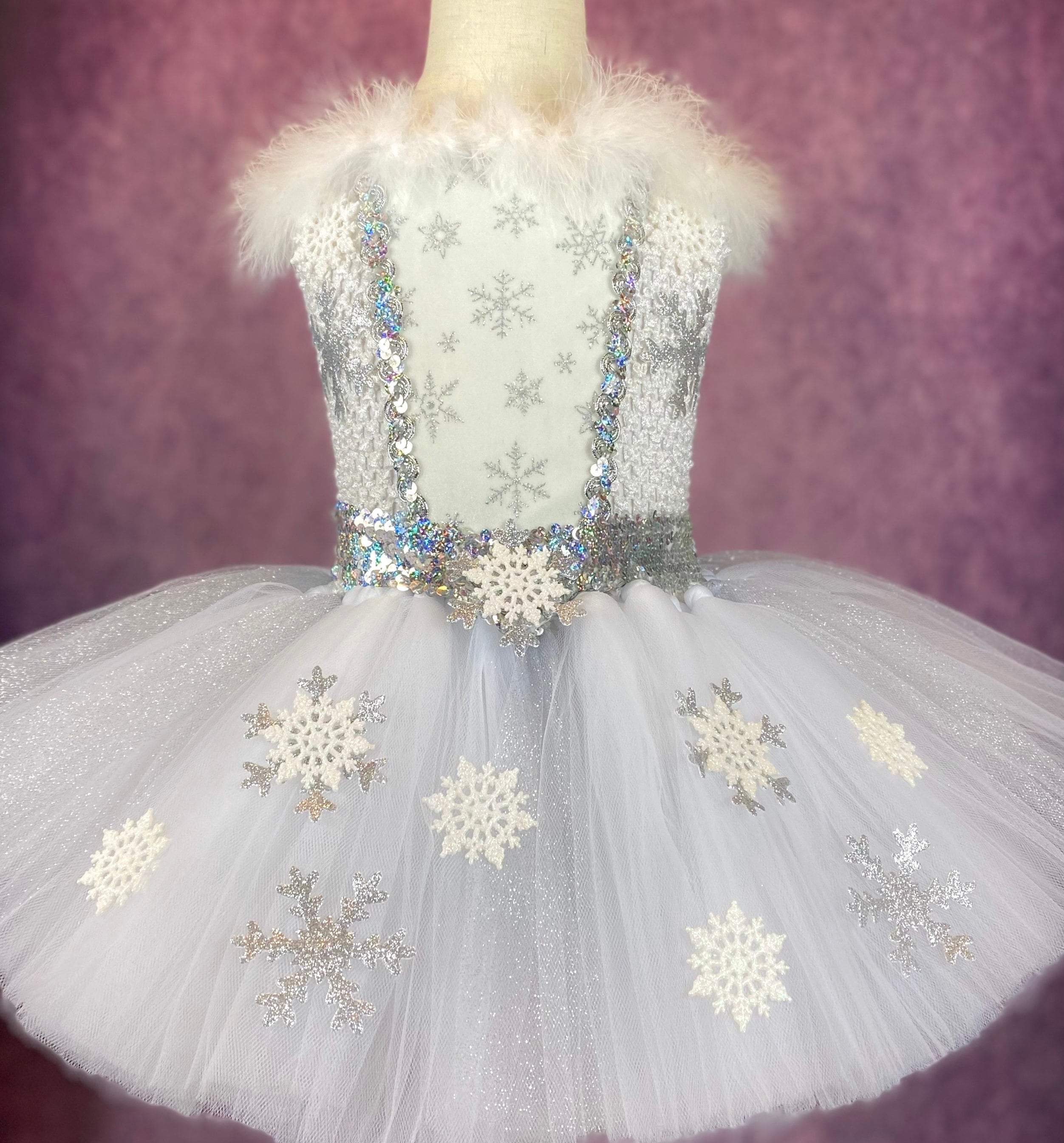 Snow Queen Snowflake Frozen White Silver Holiday Christmas Costume Party Pageant Dance Recital Dress