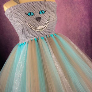 Modern Movie Cheshire Cat Alice in Wonderland Grey Blue Birthday Party Pageant Halloween Costume Dance Recital Dress (Adult)
