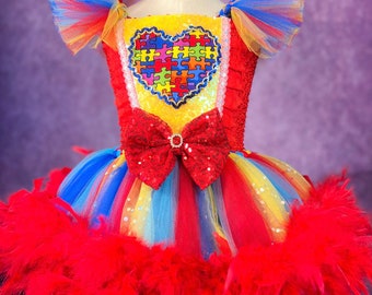 Autism Awareness Feathered Pageant Dress