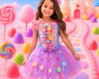 Blue Candy Queen Princess Halloween Costume Tutu Dress