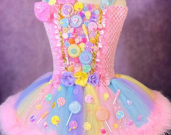 Adult Soft Spring Rainbow Feather Candy Queen Princess Candyland Onederful Two Sweet Birthday Party Halloween Costume Dance Lollipop Dress