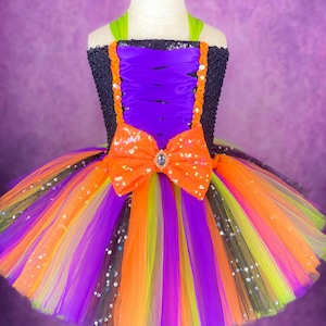 Halloween Witch Villain Spooky Orange Purple Green Costume Party Pageant Dance Recital Dress