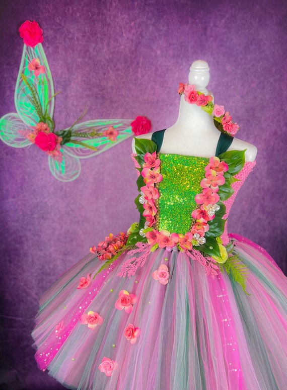 green and pink fairy dress Floral Dress: Spring Pageant Costume, Dance Recital Gown Wings & Crown NOT INCLUDED fantasy outfits fairy