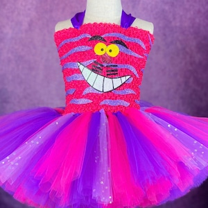 Cheshire Cat Alice in Wonderland Pink Purple Cartoon Birthday Party Pageant Halloween Costume Dance Recital Dresst Dress (Adult)