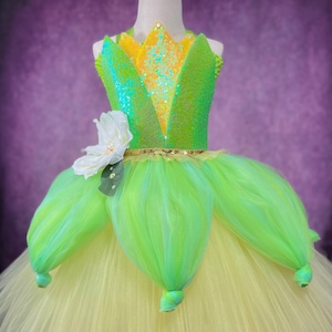 Tiana Princess and the Frog Green Yellow Princess Costume Magnolia Pageant Party Dance Recital Frog Princess RunDisney Dress (Adult)