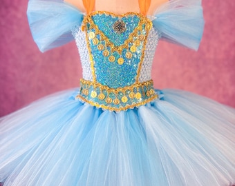 Princess Jasmine Aladdin Inspired Tutu Dress and Headband Turquoise Blue  and Gold Glittering Sparkling Ball Gown Pageant Gala Party Dress - Etsy