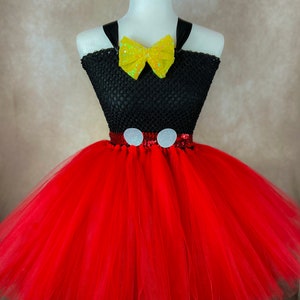Mickey Mouse Red Black Yellow Bowtie Red Skirt Halloween Costume Party Pageant Dance Recital Steamboat Willie Dress (Adult)