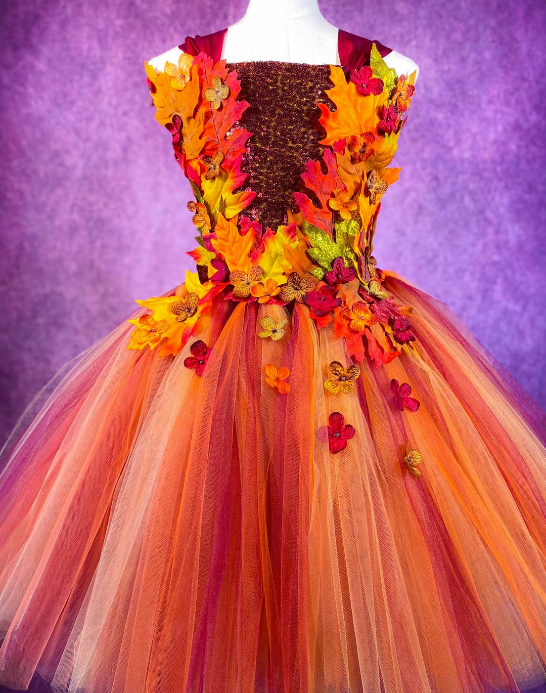 Adult Autumn Floral Fairy Costume Dress: Burgundy Orange Renaissance Pageant