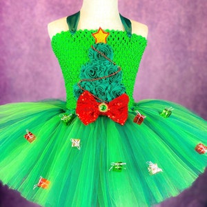 Green Festive Christmas Tree Holiday Gift Party Lights Pageant Dance Recital Costume Dress (Adult)