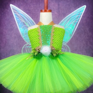 Tinkerbell Fairy Floral Pixie Fae Pageant Party Dance Recital Halloween Costume Dress & Wing Set (Adult)