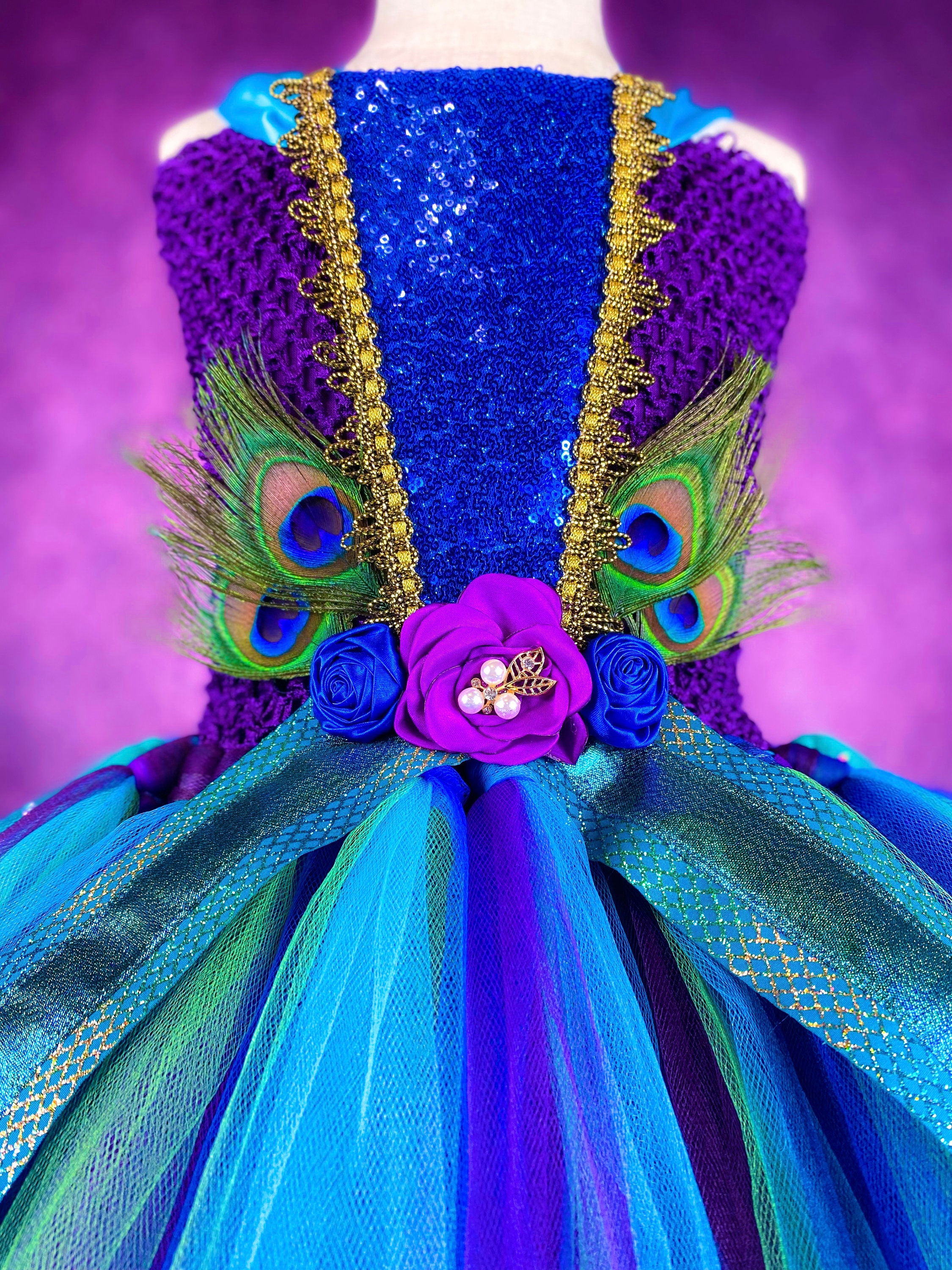 peacock purple dress Purple Peacock Flower Girl Pageant Halloween Party Costume Dance Recital  Wedding Dress (adult)