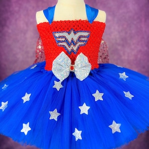 Red and Blue Female Sequin Jeweled Superhero Birthday Party Halloween Costume Pageant Dress (Adult)