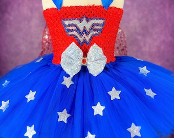 Red and Blue Female Sequin Jeweled Superhero Birthday Party Halloween Costume Pageant Dress (Adult)