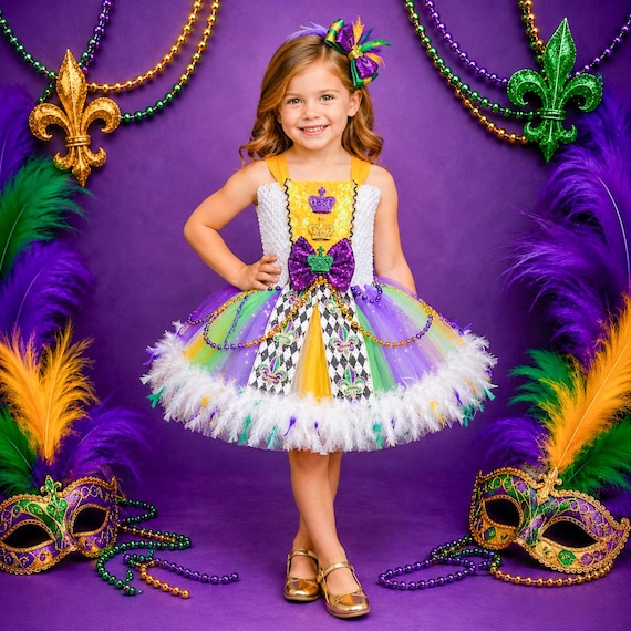 Mardi Gras Feathered Costume Tutu Dress