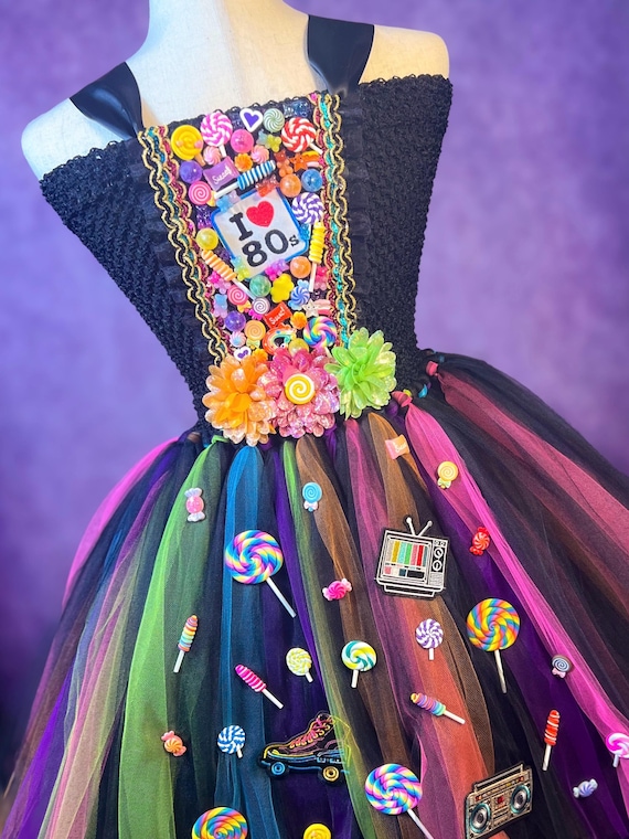 black candies dress Adult 80’s Themed Candy Queen Halloween Costume Tutu Size:US 14/UK 16/Europe 44 Bolden Stripe AL:June26 Mango Asymmetrical Satin Dress
