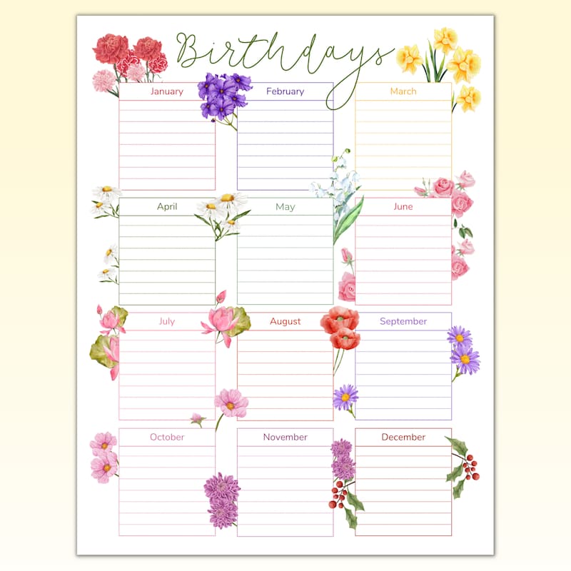 Birthday Calendar Printable - Etsy