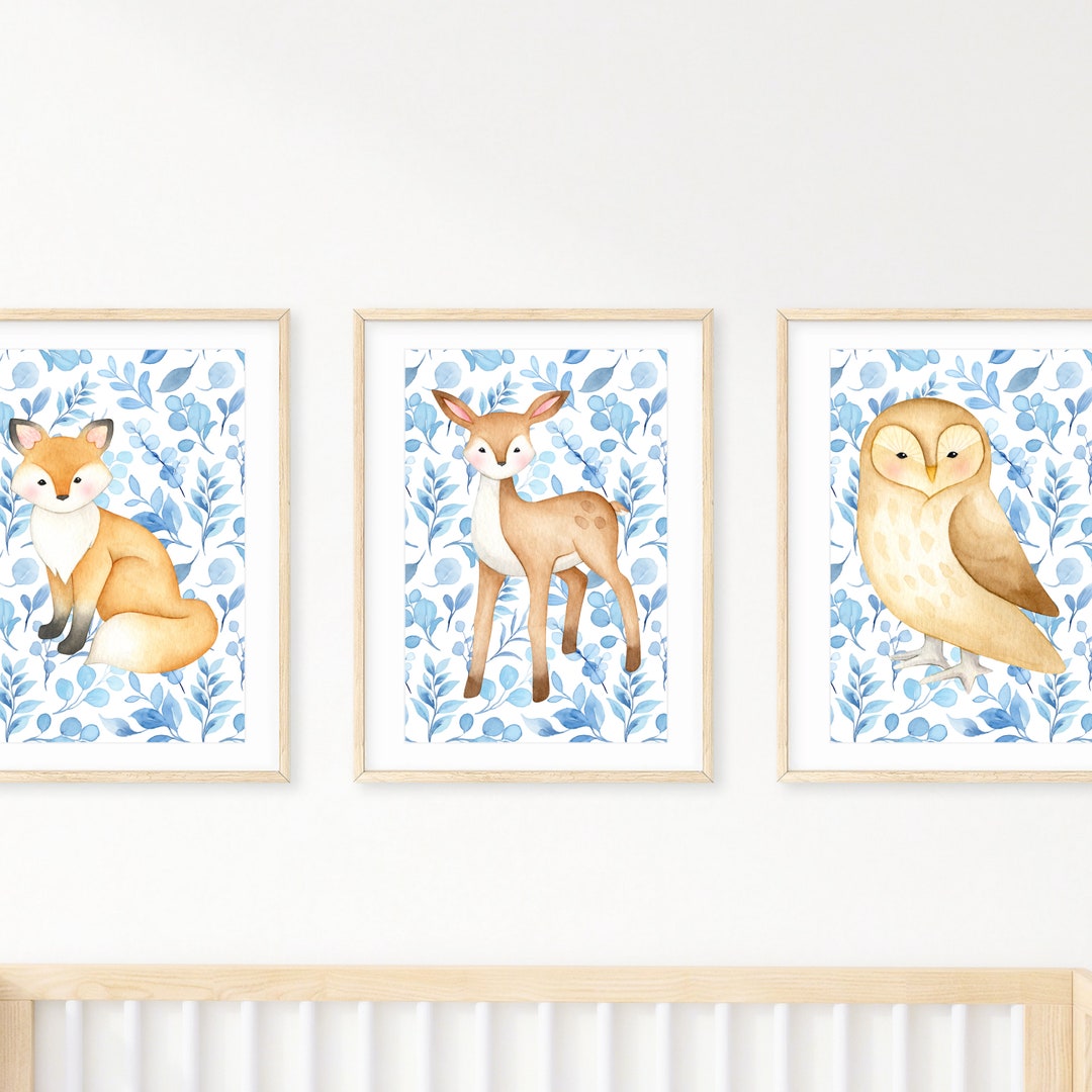 Woodland Boy Nursery Printable Wall Art, Set of 3 Forest Animals Baby ...