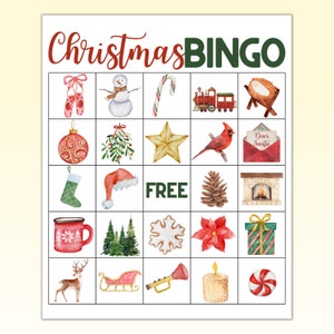 Bingo navideño imprimible, juegos navideños para el aula, actividad de noche de juegos en familia para niños y adultos, bingo para fiestas de oficina en el lugar de trabajo