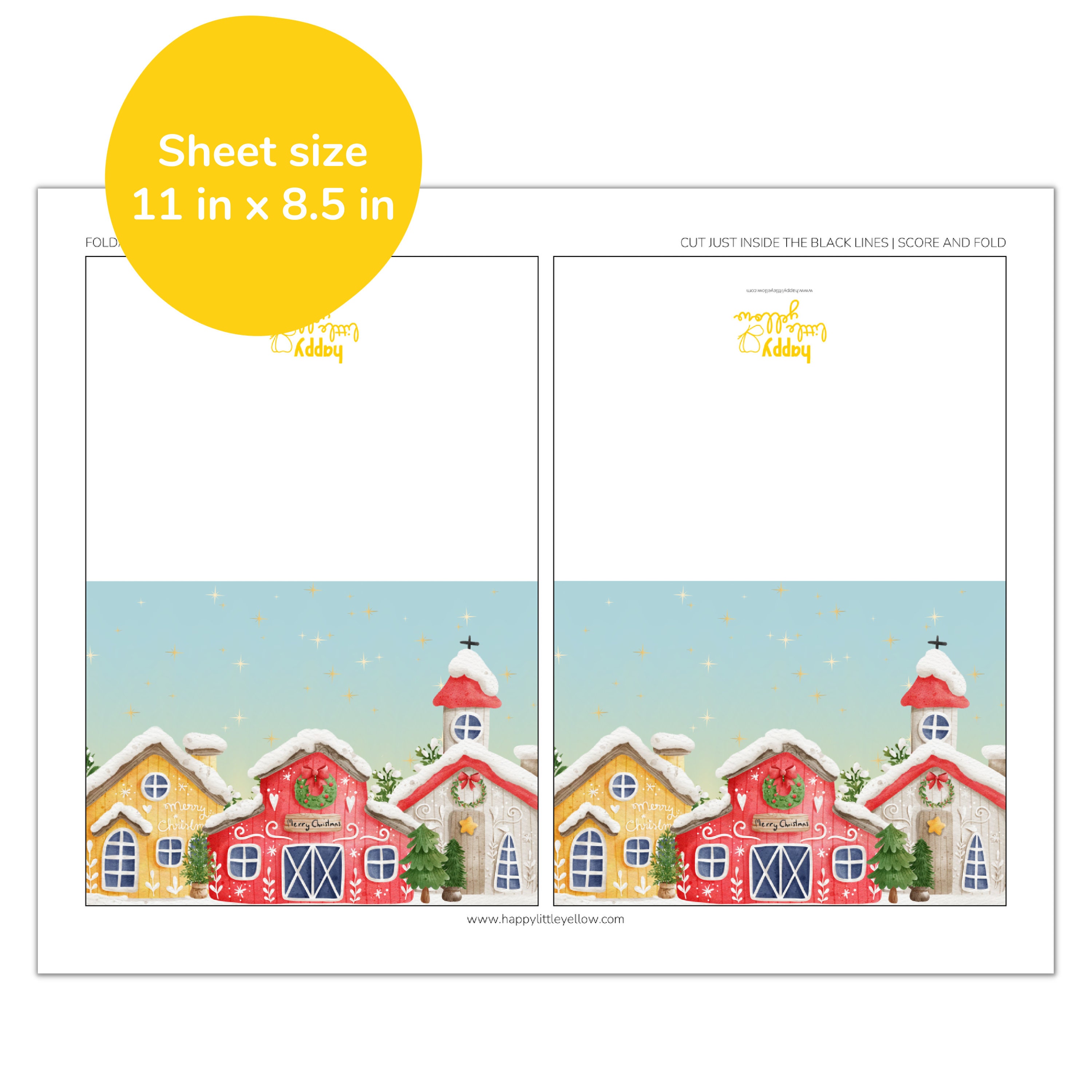 Blank Christmas Note Cards Printable, Watercolor Christmas Red Barn ...