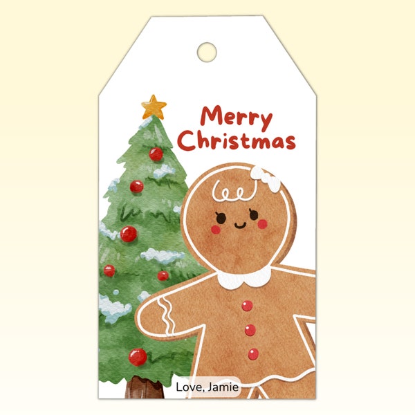 Printable Christmas Gift Tags, Gingerbread Girl & Boy Cookie Tags, Personalized Preschool Goodie Bag Labels, DIY Print At Home Holiday Tags