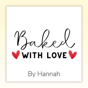 Baked With Love label sticker afdrukbaar, bewerkbaar cadeaulabel gebakken goederen, gepersonaliseerde Valentijnsdag traktatie tas label, Galentine-feestje bedankje