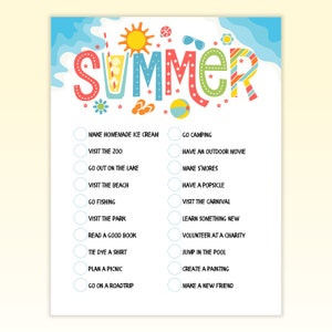 Summer Bucket List Printable For Kids, Fun Summer Activities For The Family, Colorful Summer Planner Check List, Things To Do This Summer