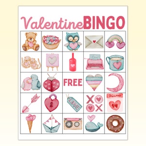 Bingo de San Valentín imprimible, juego de San Valentín para el aula escolar, actividad de noche de juegos en familia, bingo para fiestas de oficina en el lugar de trabajo durante las vacaciones