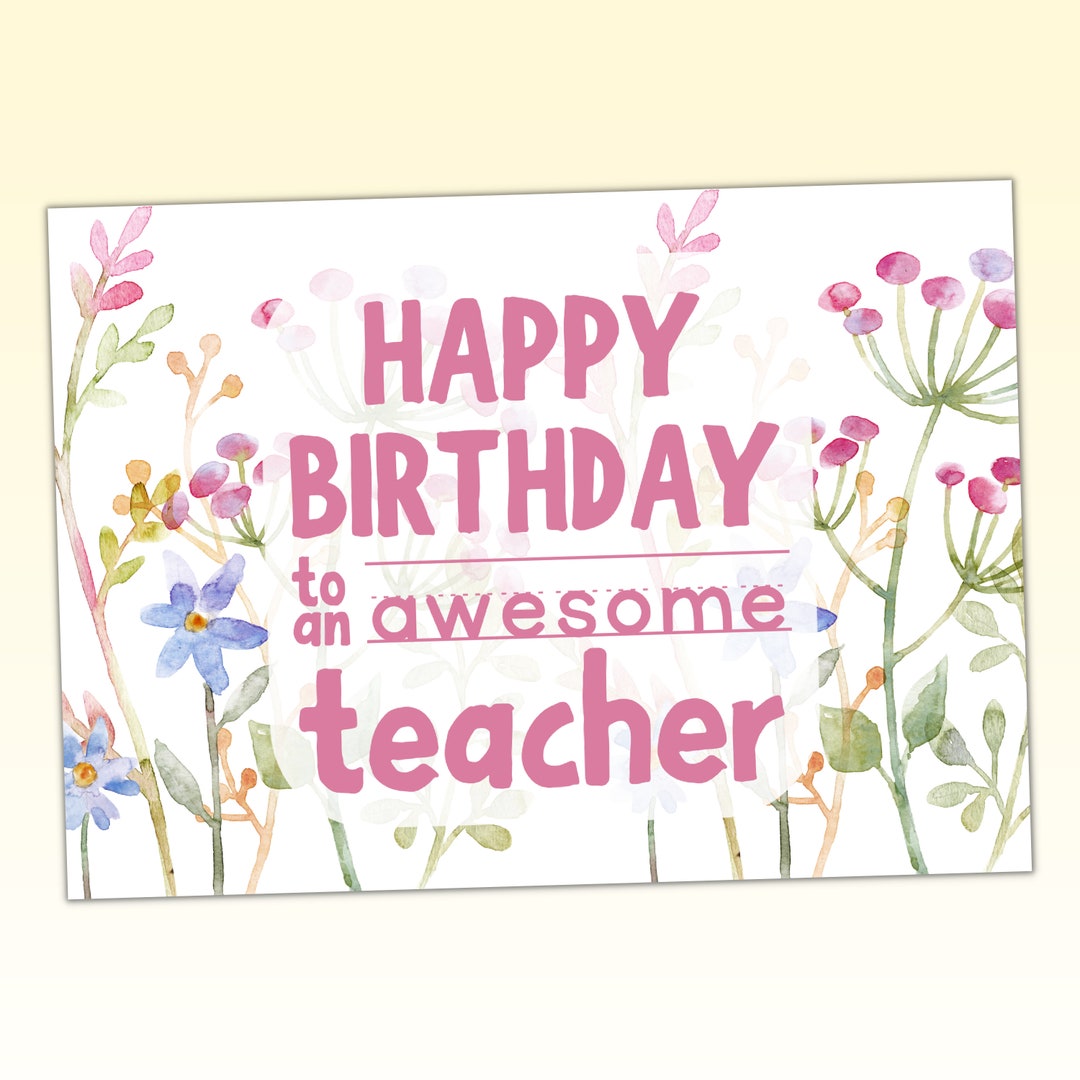 Teacher Birthday Card Printable Happy Birthday Notecard for - Etsy