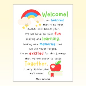 Lettre d'un enseignant pour la rentrée des classes, carte de bienvenue à imprimer à imprimer, poème de début d'année scolaire, cadeau enseignant à élève